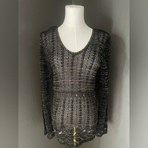 Absolutely Women’s XS Black & Gold Sheer Knit Top – Long Sleeve, See-Through